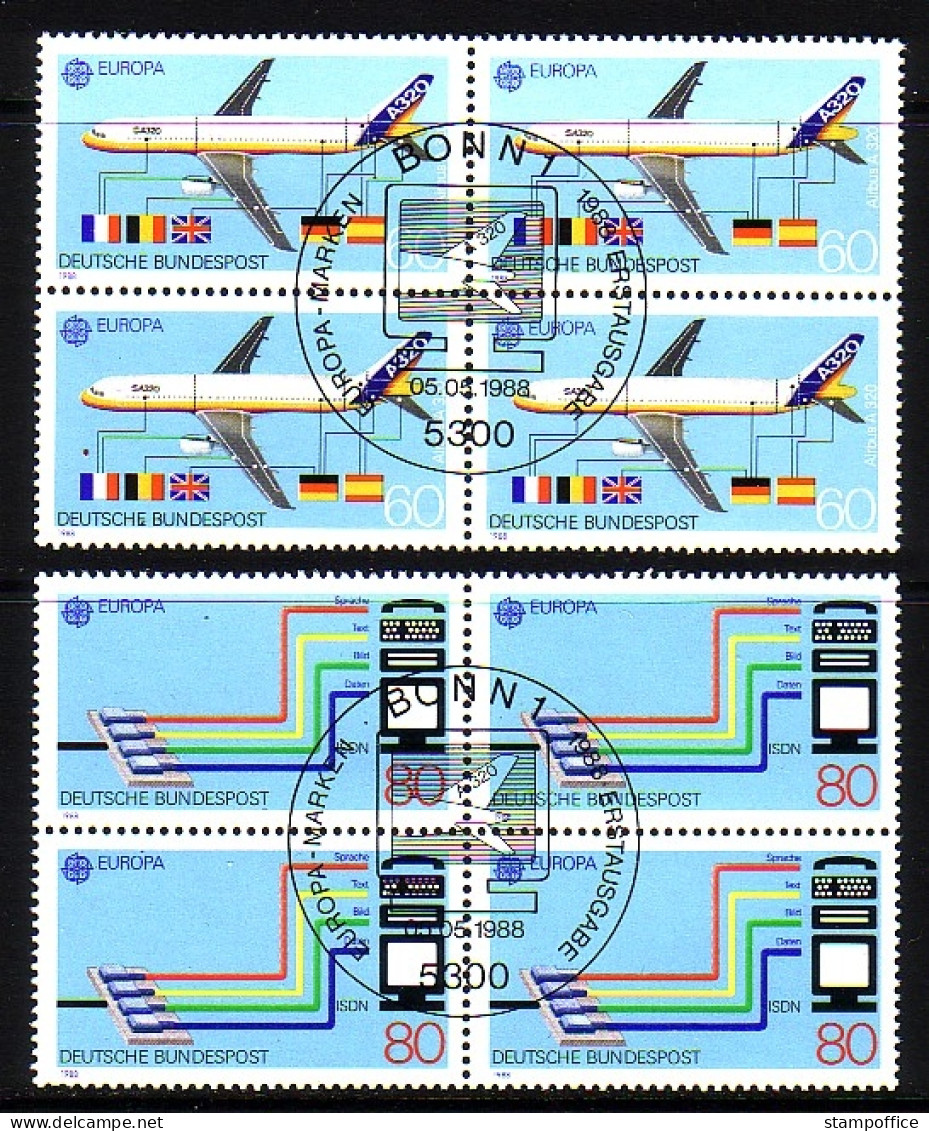 DEUTSCHLAND MI-NR. 1367-1368 GESTEMPELT(USED) 4er BLOCK EUROPA 1988 TRANSPORTMITTEL AIRBUS A 320 - 1988