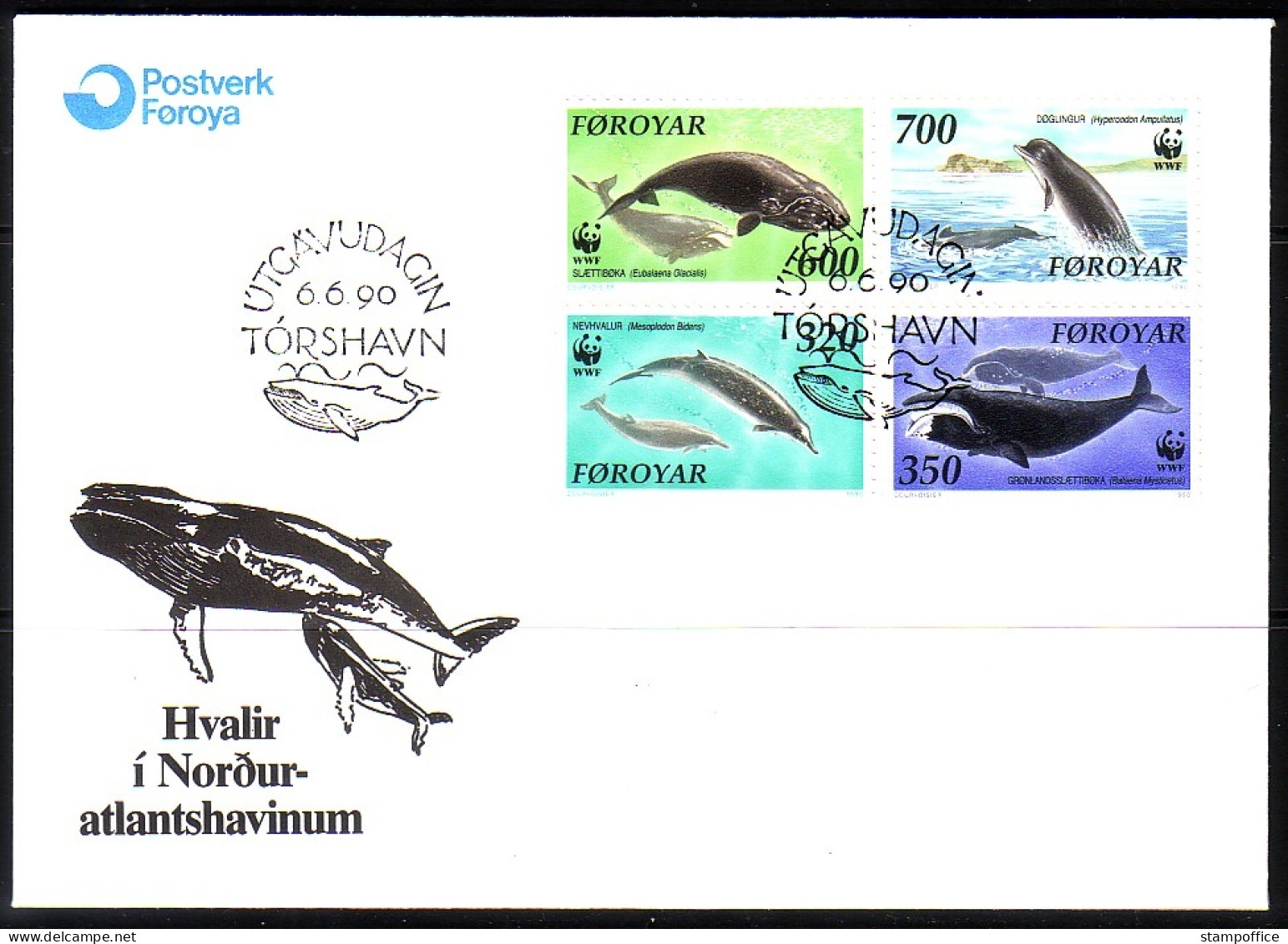 FÄRÖER MI-NR. 203-206 FDC FISCHE WALE 1990 - Färöer Inseln