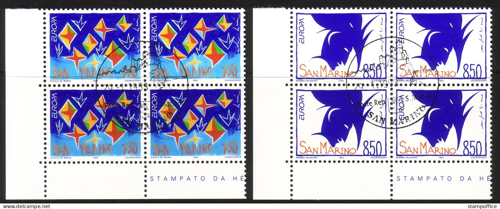 SAN MARINO MI-NR. 1523-1524 GESTEMPELT(USED) 4er BLOCK EUROPA 1993 - ZEITGENÖSSISCHE KUNST - 1993