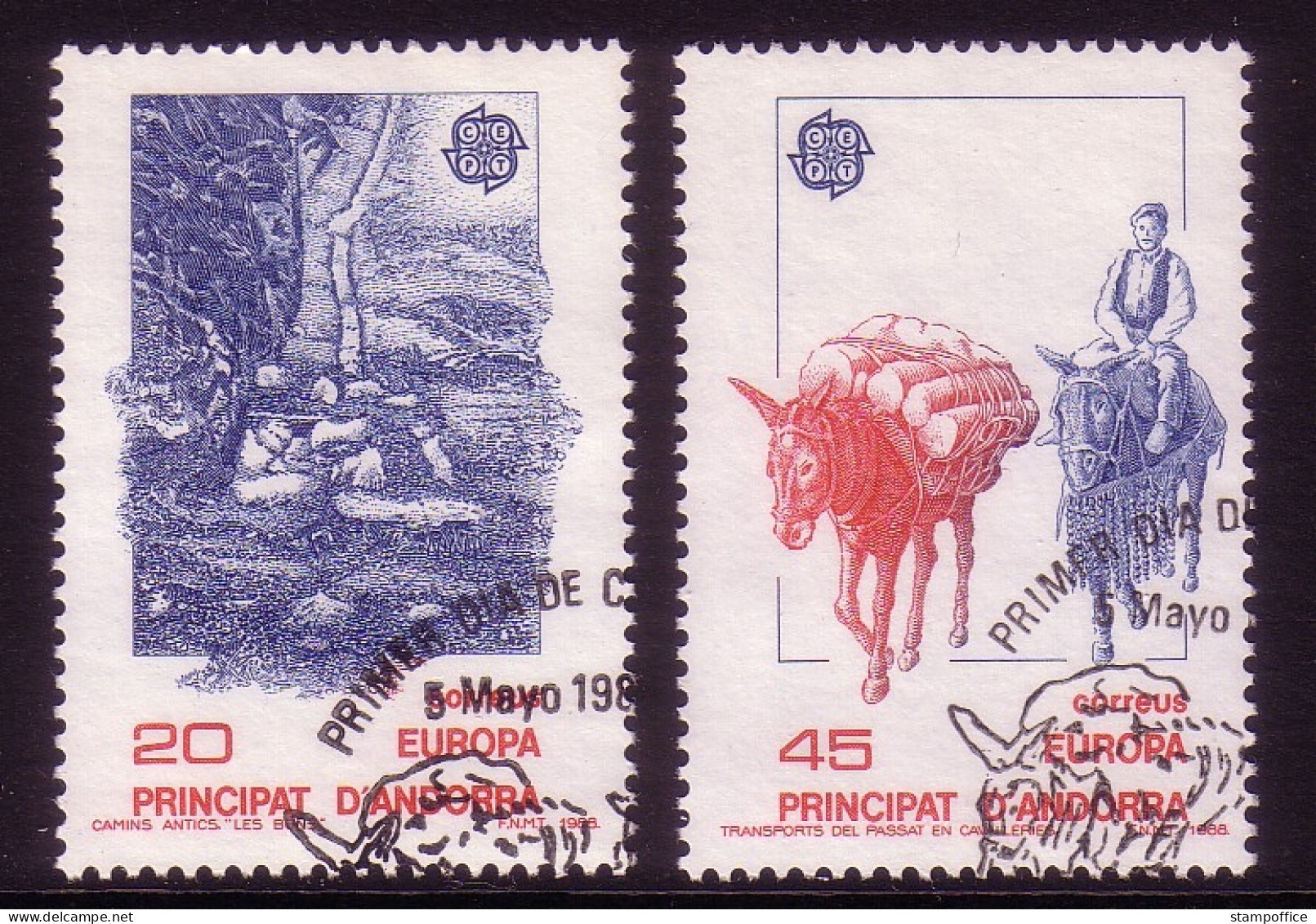 ANDORRA SPANISCH MI-NR. 200-201 GESTEMPELT(USED) EUROPA 1988 TRANSPORT- Und KOMMUNIKATIONSMITTEL MAULTIER - 1988