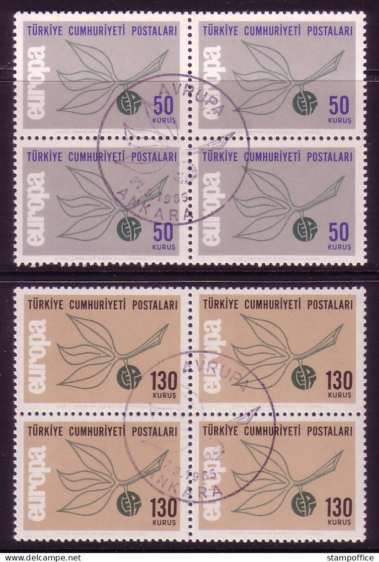 TÜRKEI MI-NR. 1961-1962 O 4er BLOCK CEPT 1965 ZWEIG - 1965