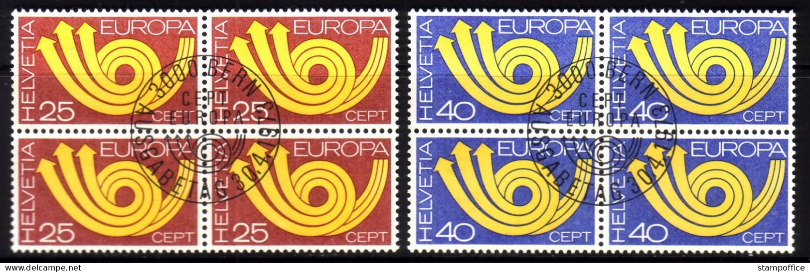 SCHWEIZ MI-NR. 994-995 GESTEMPELT(USED) 4er BLOCK EUROPA 1973 POSTHORN - 1973