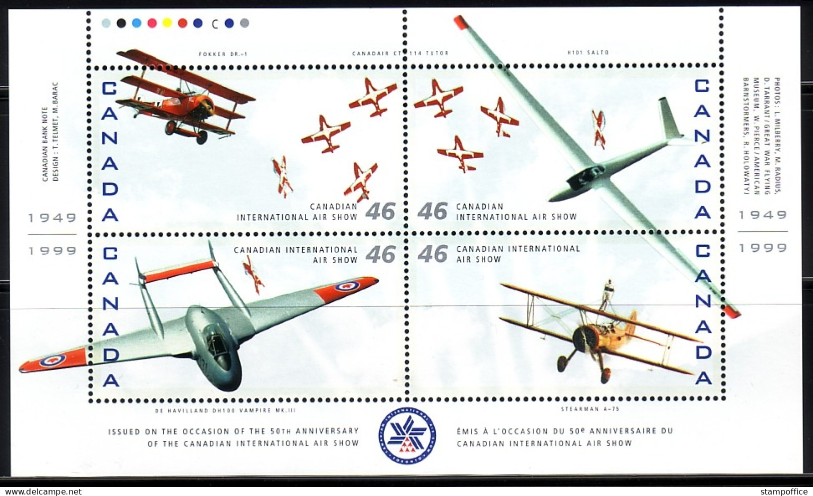 CANADA BLOCK 30 POSTFRISCH(MINT) 50 JAHRE KUNSTFLUGSCHAU 1999 - Blocks & Kleinbögen