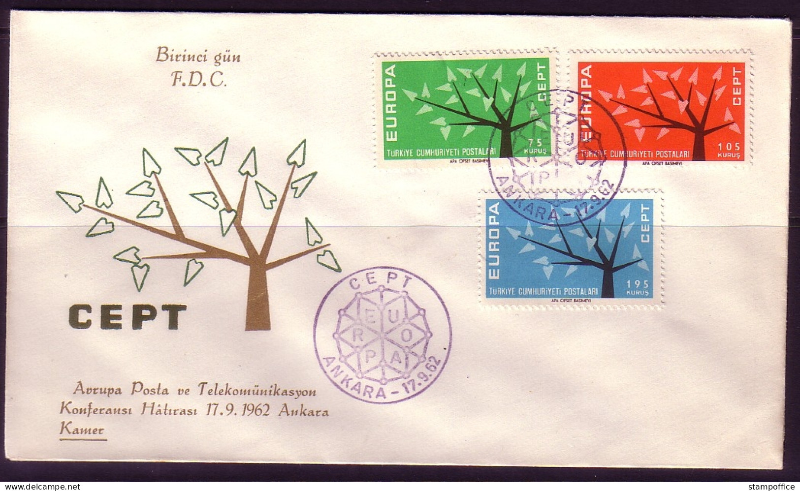 TÜRKEI MI-NR. 1843-1845 FDC CEPT 1962 BAUM - FDC