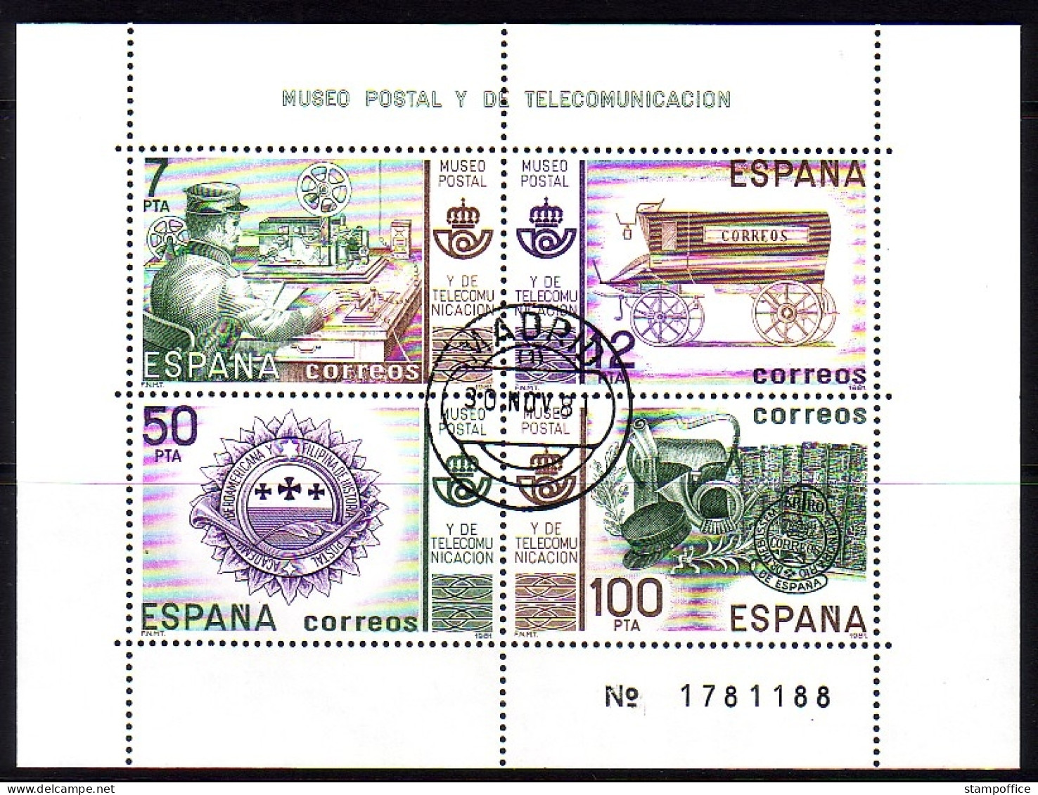 SPANIEN BLOCK 24 GESTEMPELT(USED) POST- UND FERNMELDEMUSEUM MADRID POSTWAGEN STEMPEL MADRID - Blocs & Feuillets