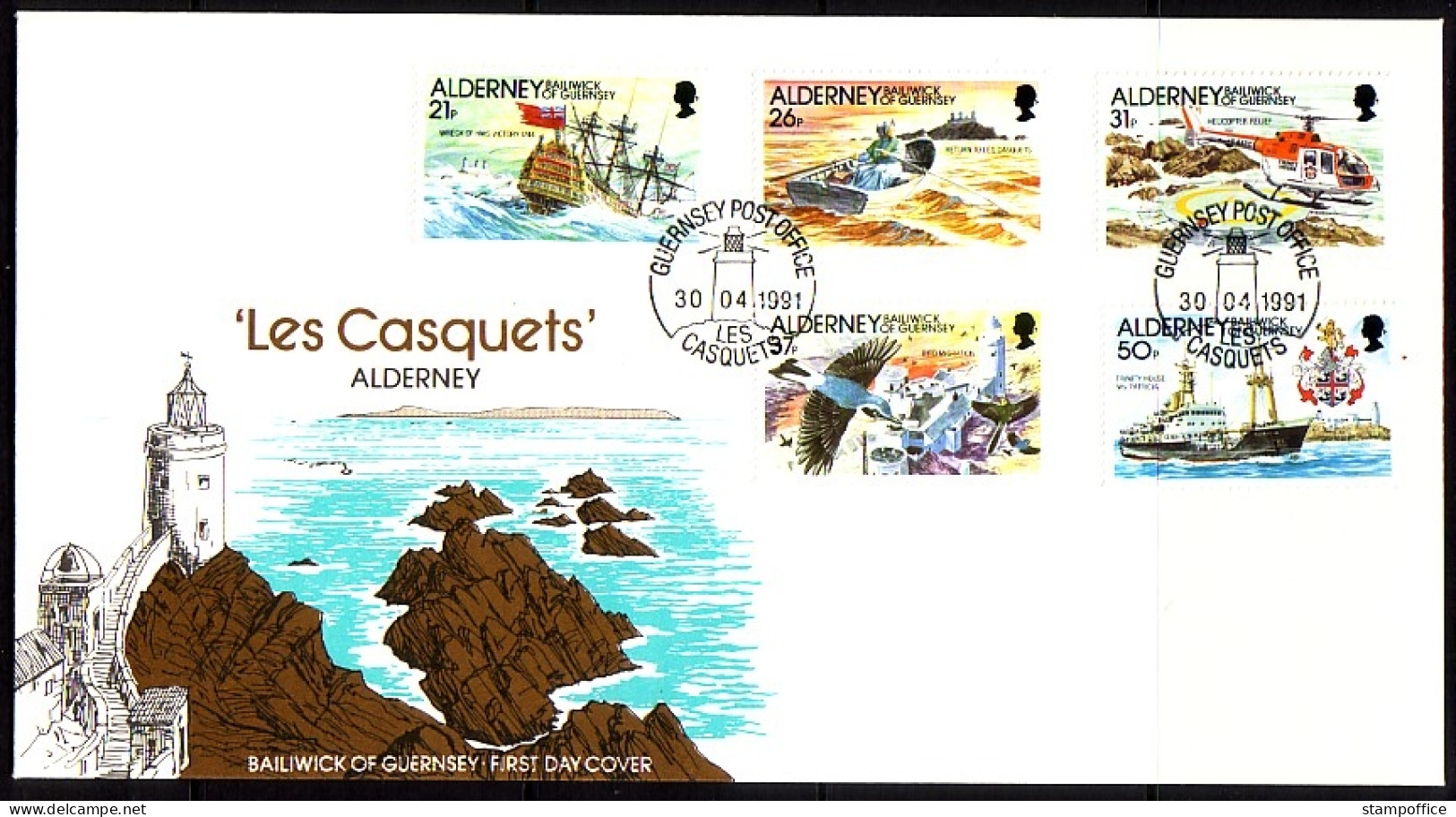 ALDERNEY MI-NR. 49-53 FDC LEUCHTFEUER 1991 LEUCHTTURM - Alderney