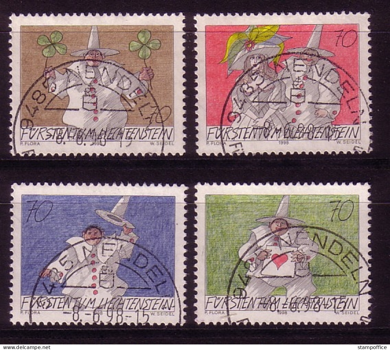 LIECHTENSTEIN MI-NR. 1173-1176 O GRUSSMARKEN ZEICHNUNGEN 1998 - Usati