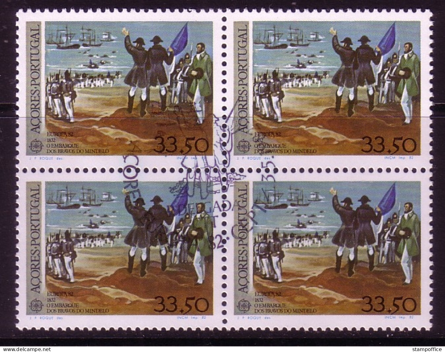 AZOREN MI-NR. 353 GESTEMPELT(USED) 4er BLOCK EUROPA 1982 HISTORISCHE EREIGNISSE SCHIFFE - 1982