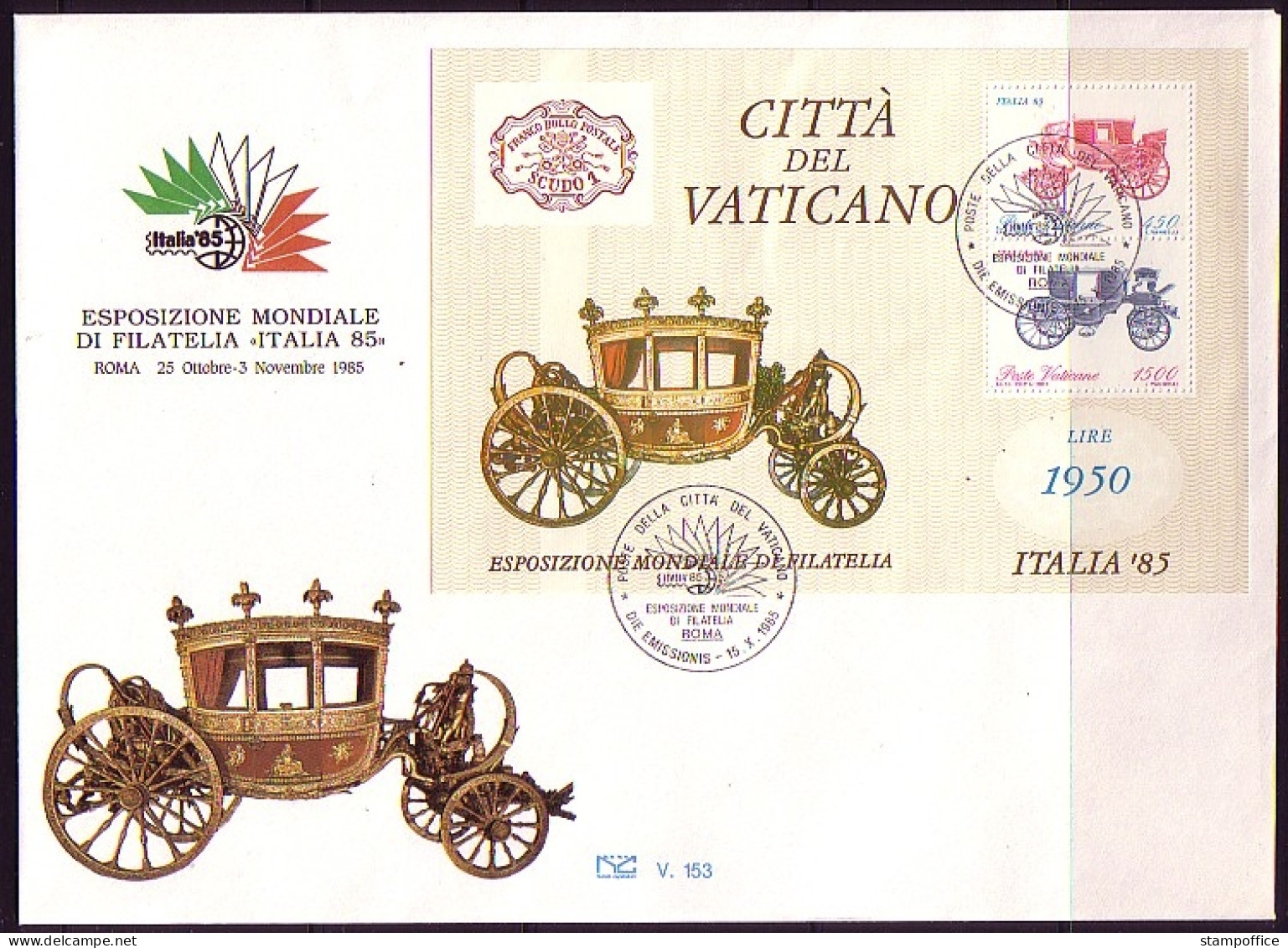 VATIKAN BLOCK 8 FDC REISEKUTSCHEN AUS DEM HISTORISCHEN MUSEUM ITALIA`85 - Blokken & Velletjes