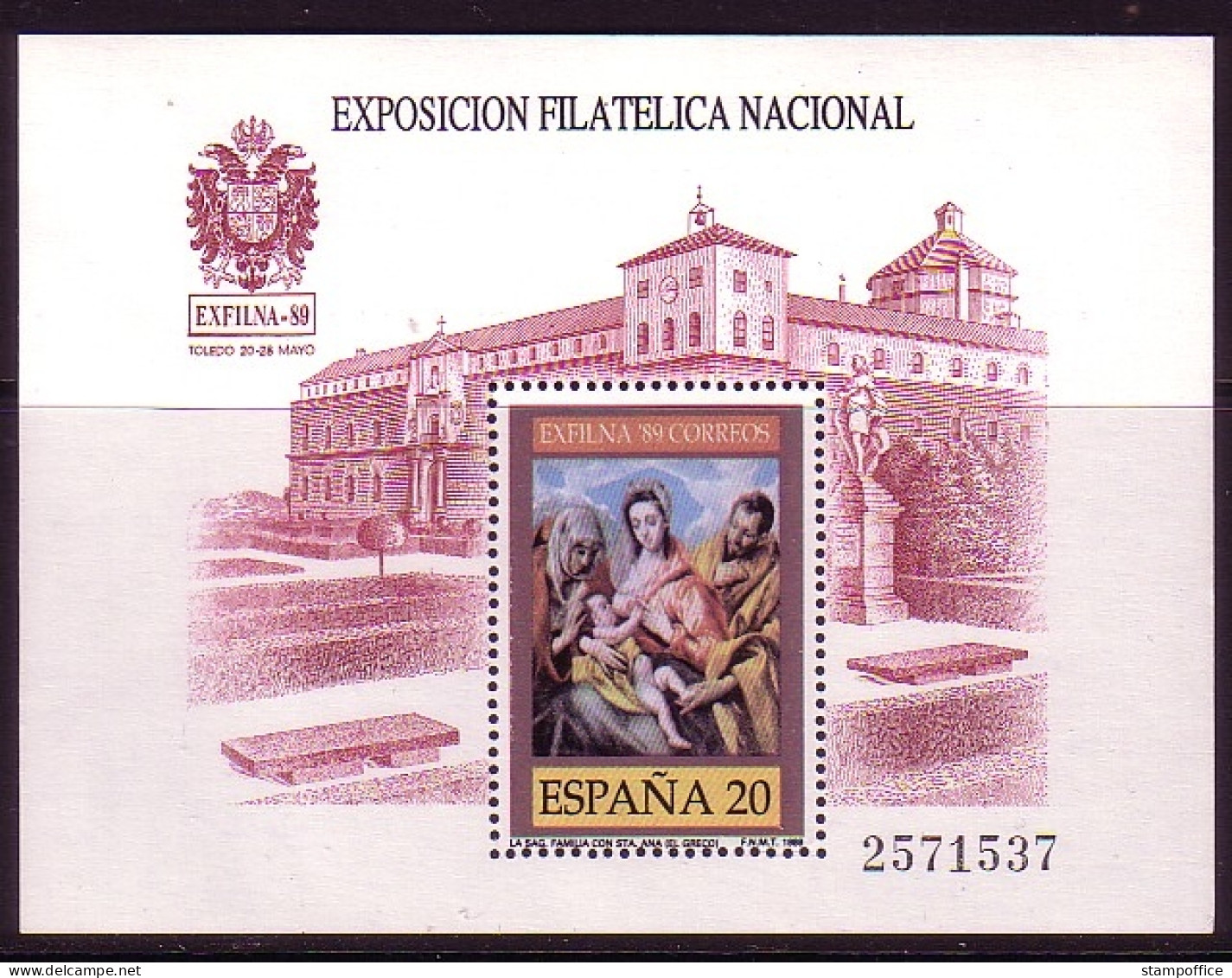 SPANIEN BLOCK 34 POSTFRISCH(MINT) EXFILNA '89 TOLEDO GEMÄLDE VON EL GRECO - Blocchi & Foglietti