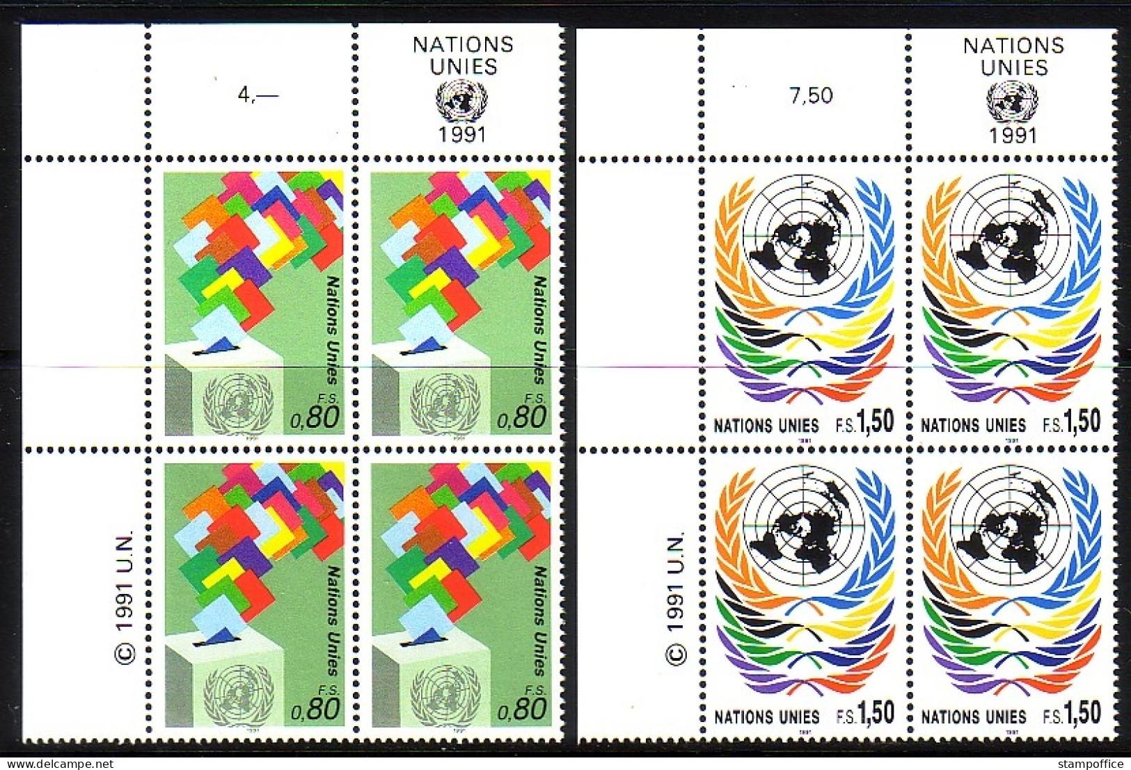 UNO GENF MI-NR. 200-201 POSTFRISCH(MINT) 4er BLOCK FREIMARKEN UNO EMBLEM 1991 - Nuevos