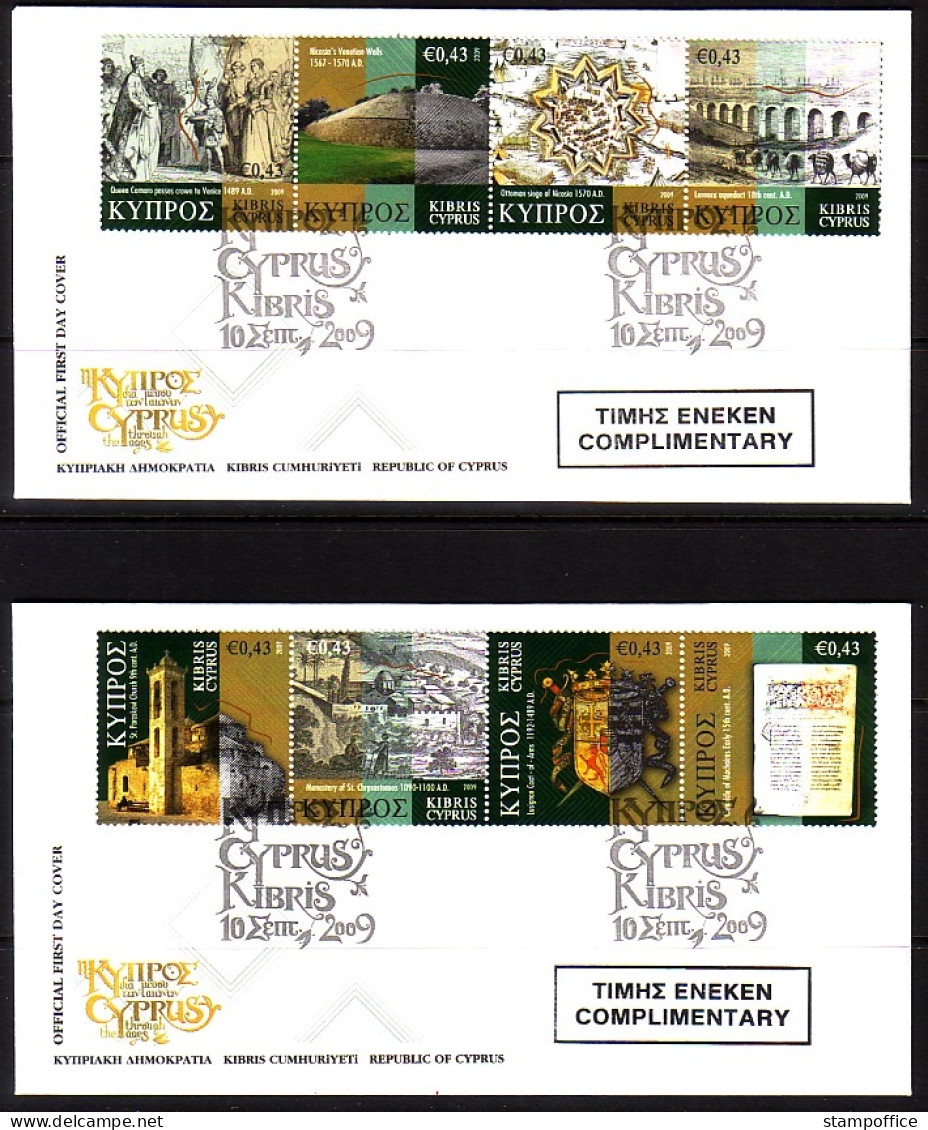 ZYPERN MI-NR. 1160-1167 FDC (2) ZYPERN DURCH DIE JAHRHUNDERTE (III) WAPPEN KLOSTER KIRCHE 2009 - Storia Postale