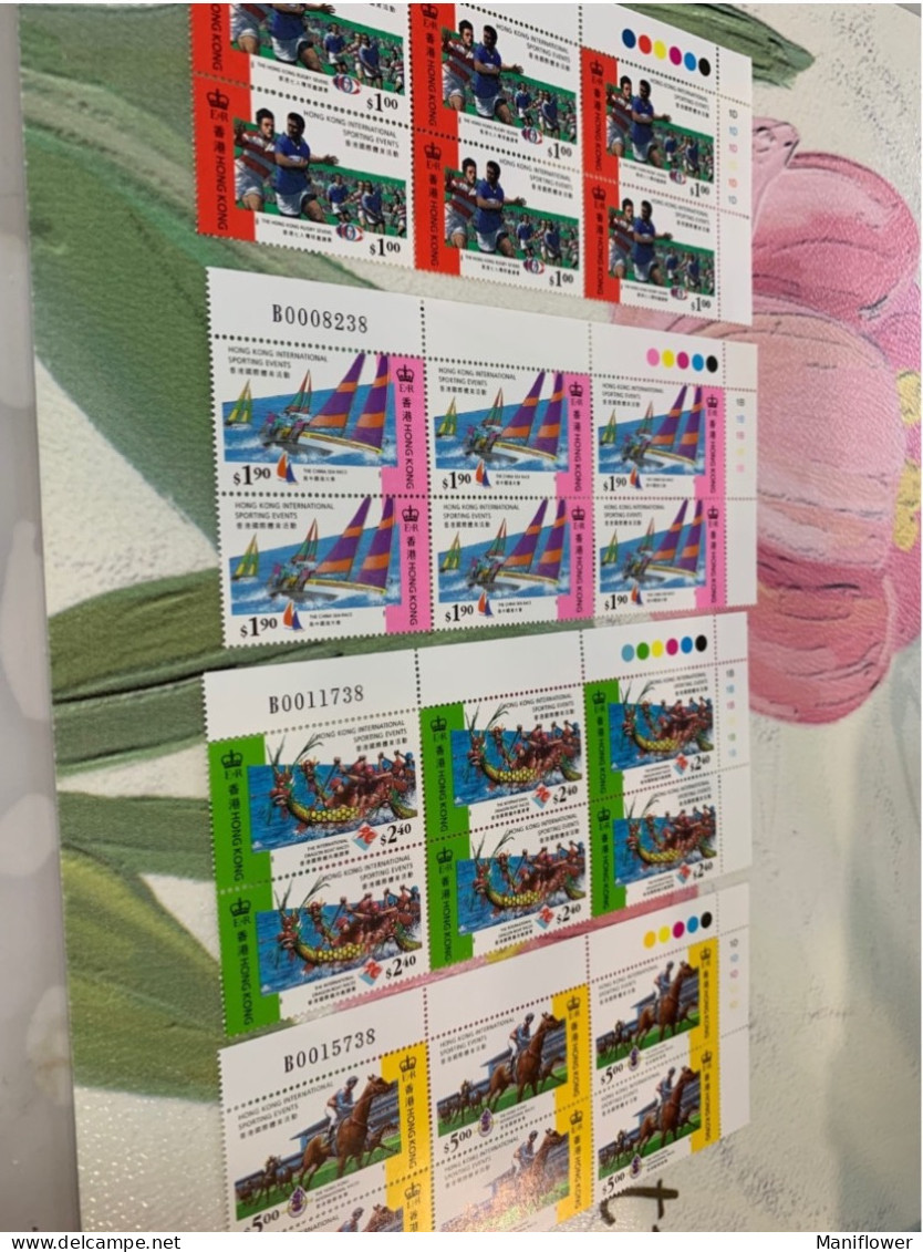 Hong Kong Stamp 1995 Block Of 6 With Nos., Horse Race Dragon Boat Sail Ruby Seven X 10sets MNH - Lettres & Documents