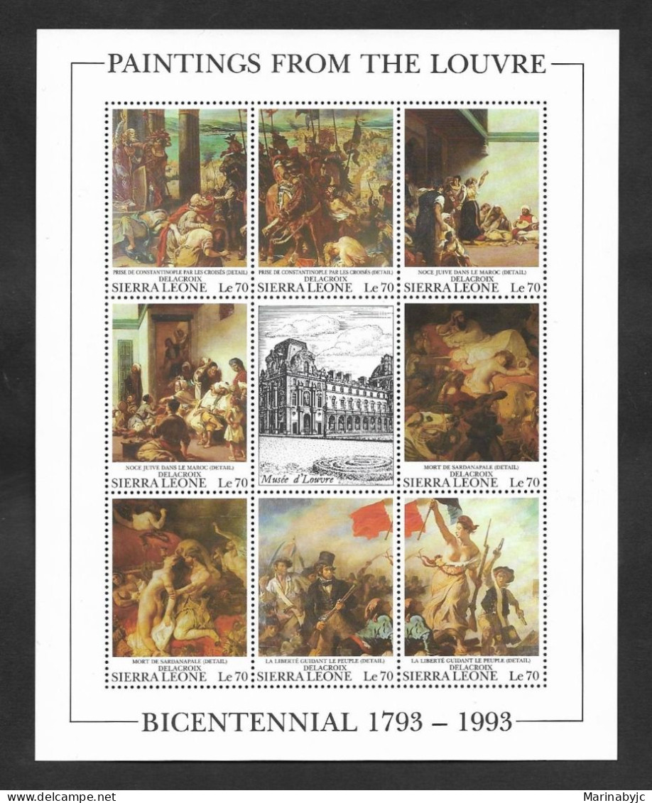 SE)1993 SIERRA LEONE ART SERIES, BICENTENARY OF THE LOUVRE PAINTINGS, JEWISH WEDDING, FREEDOM GUIDING THE PEOPLE, MINISH - Sierra Leone (1961-...)