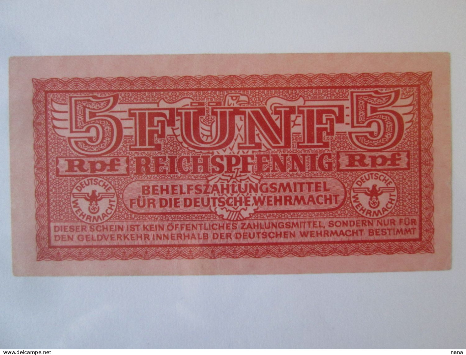 Occupied German Territories WW2/Greece 5 Reichspfennig 1944 Banknote UNC See Pictures - Tweede Wereldoorlog
