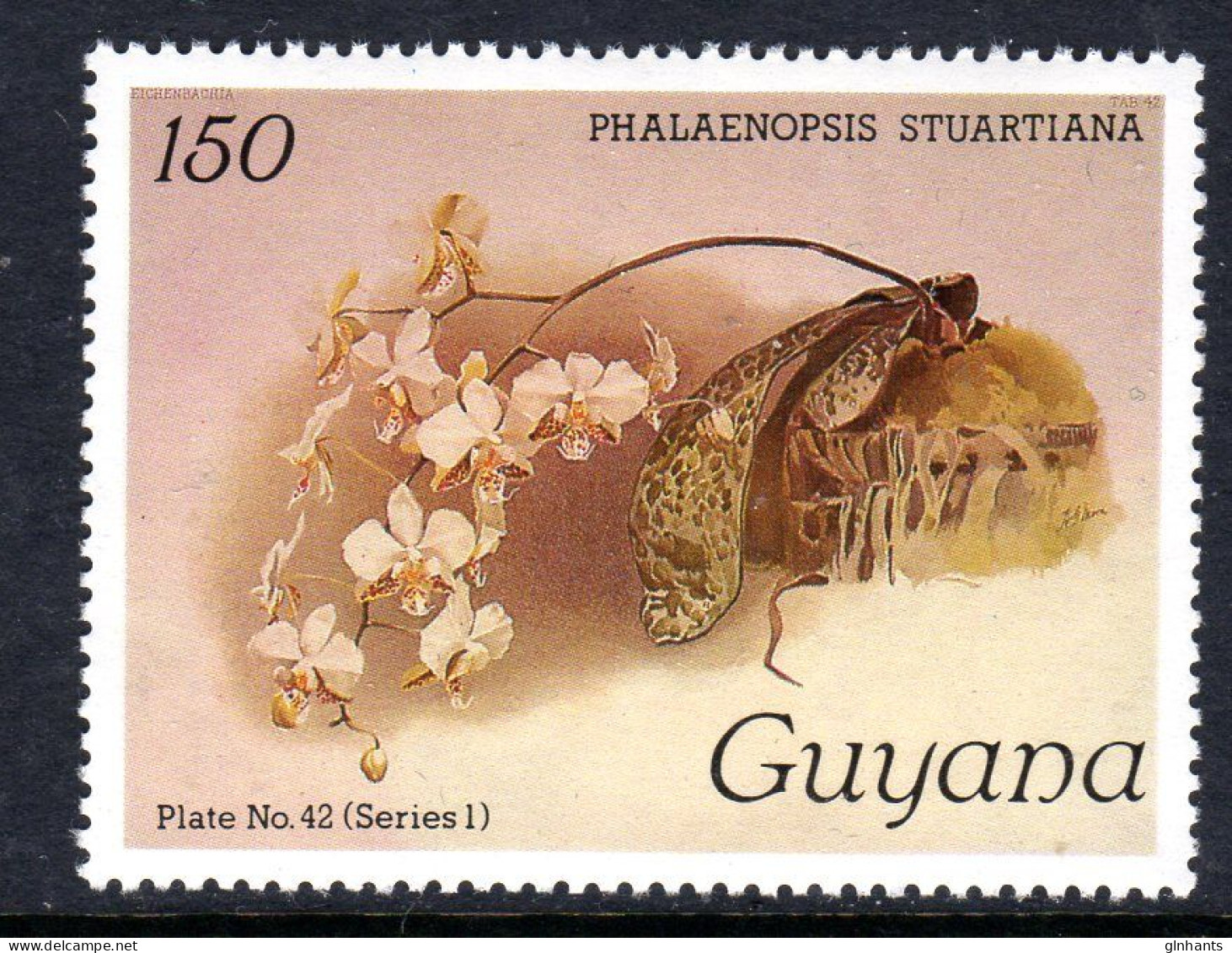 GUYANA - 1985 REICHENBACHIA ORCHIDS PLATE 42 SERIES 1 WMK W106 FINE MNH ** SG 1768 - Guyane (1966-...)