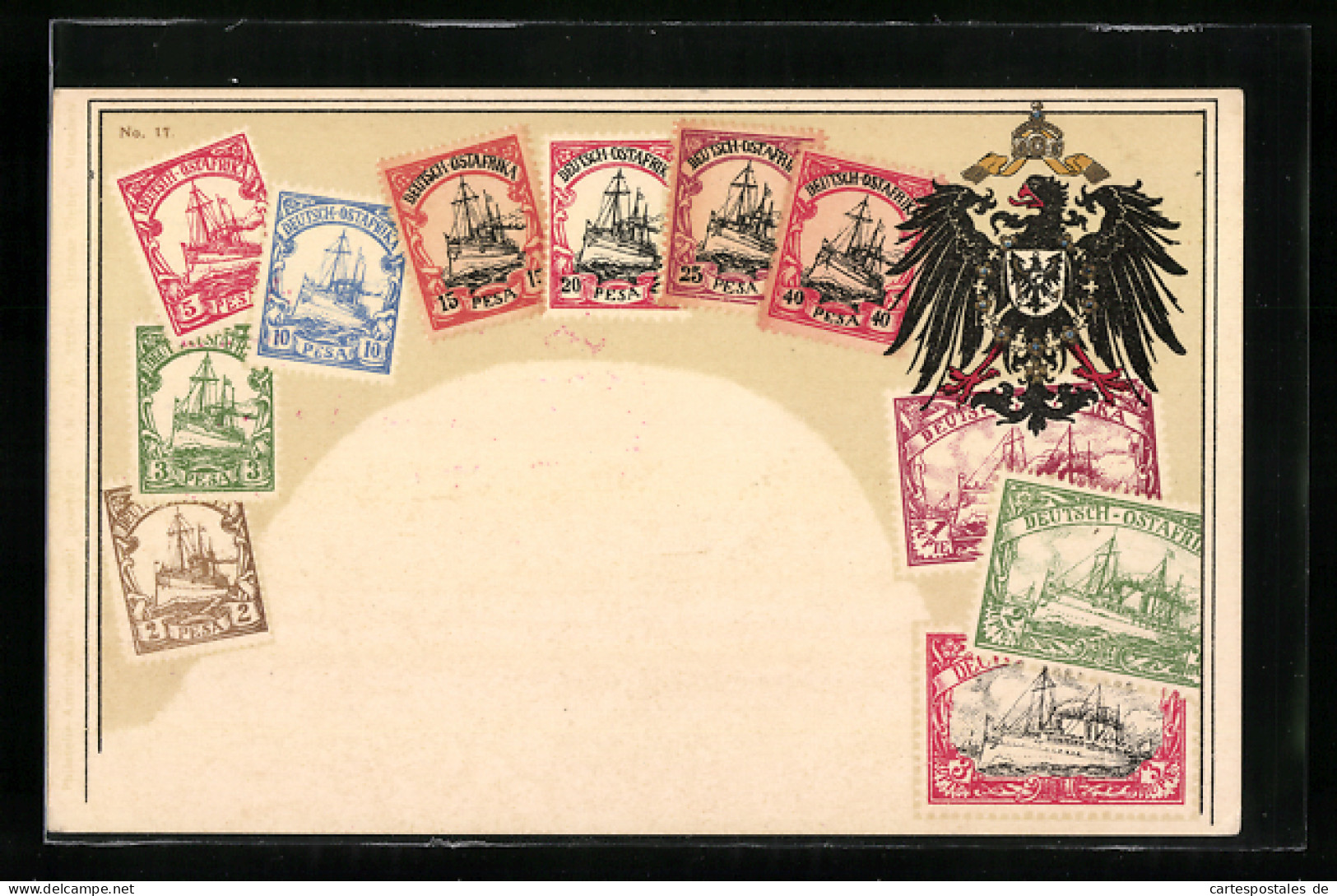 CPA Deutsch-Ostafrika, Briefmarken Et Adler  - Ehemalige Dt. Kolonien