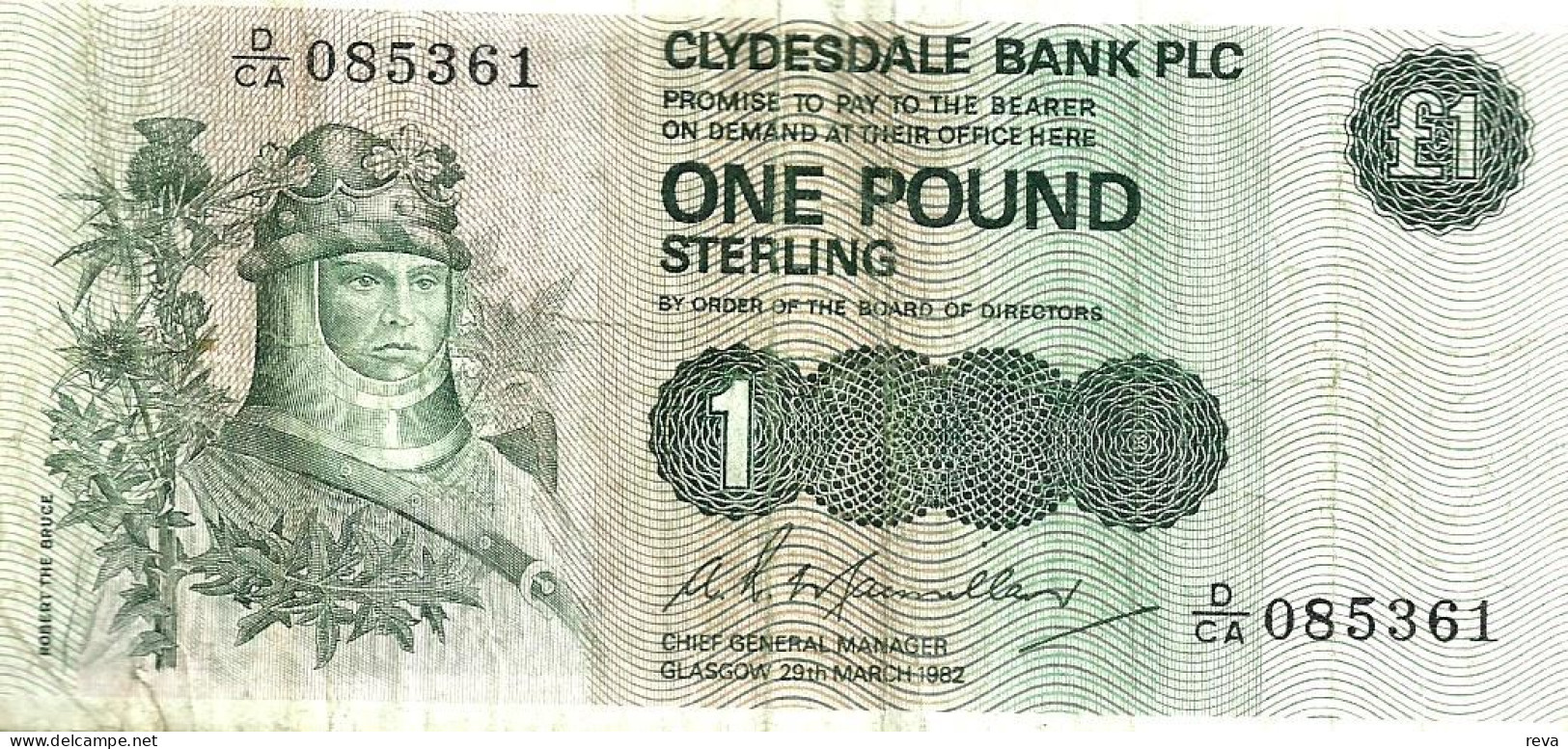 UNITED KINGDOM SCOTLAND 1 POUND GREEN CLYDESDALE BANK MAN FRONT KNIGHT BACK DATED 29-03-1982 P221a READ DESCRIPTION !! - 1 Pound