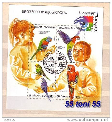 1999 European Phil.Ex. – Birds Parrot  S/S-used /oblitere  BULGARIA / Bulgarie - Used Stamps