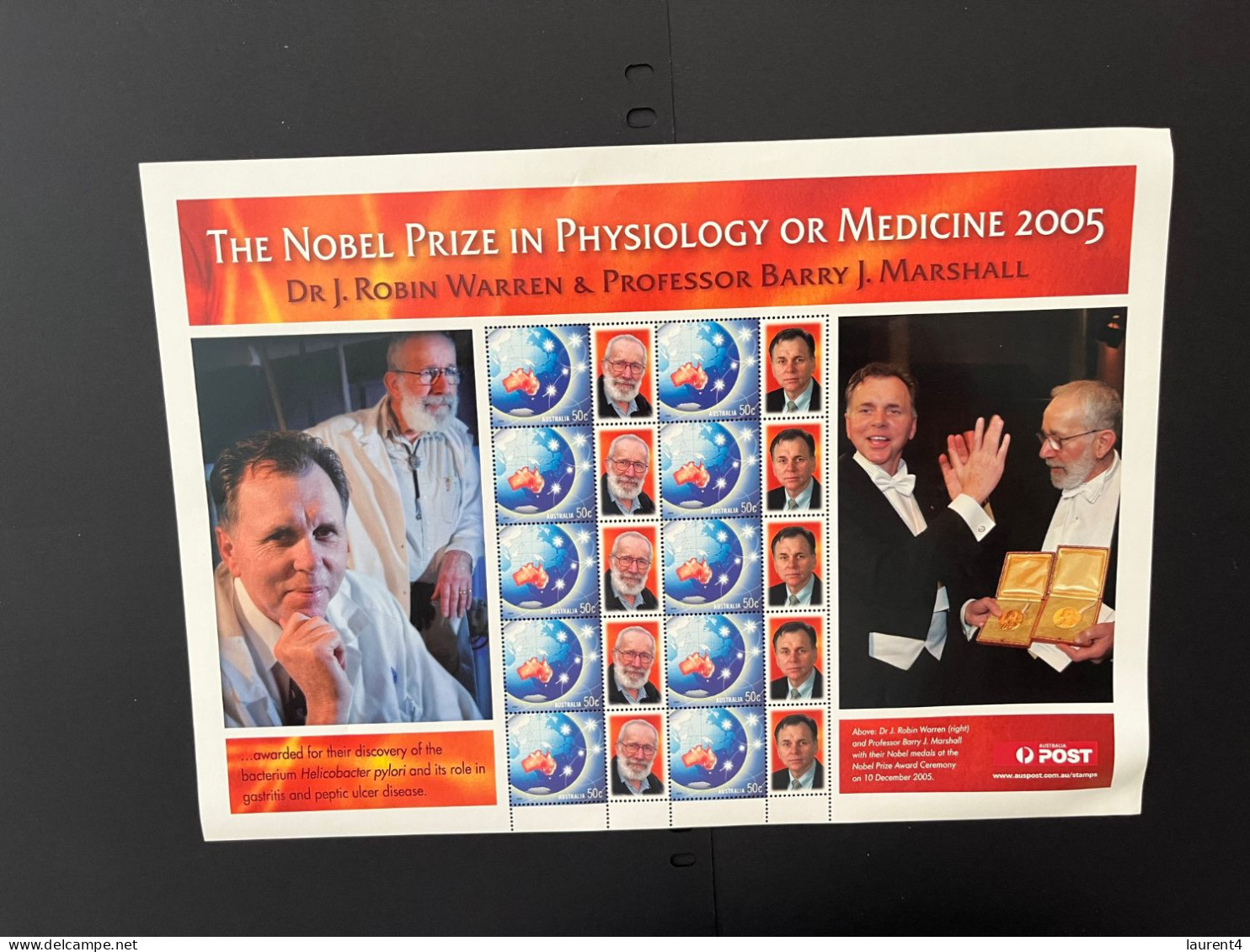 31-3-2024 (large) Australia -  Nobel Prize In Physiology Or Medecine 2005 (large) Sheetlet 10 Mint Personalised Stamp - Blocks & Kleinbögen