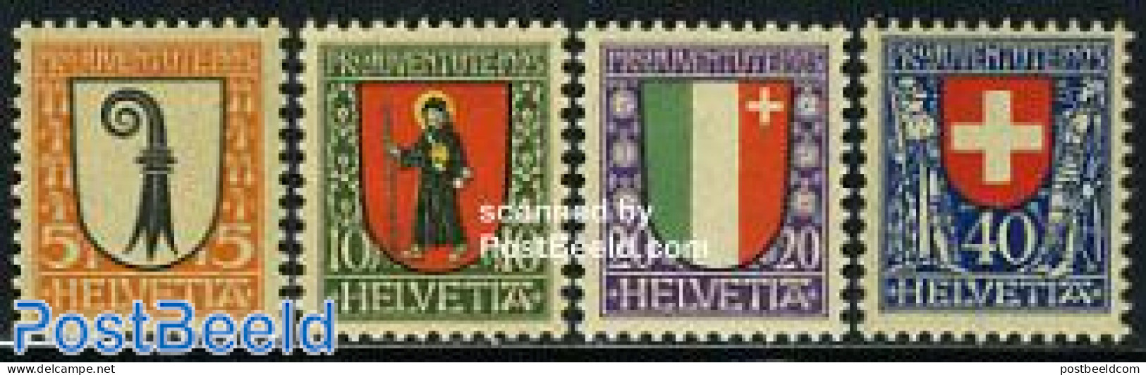 Switzerland 1923 Pro Juventute, Coat Of Arms 4v, Mint NH, History - Religion - Coat Of Arms - Religion - Nuovi