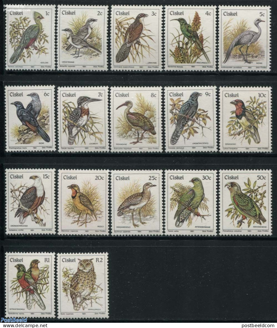 Ciskei 1981 Birds 17v, Mint NH, Nature - Birds - Owls - Kingfishers - Hummingbirds - Ciskei