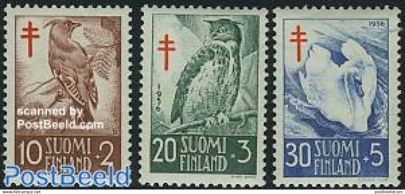 Finland 1956 Anti Tuberculosis, Birds 3v, Mint NH, Nature - Birds - Ducks - Owls - Unused Stamps