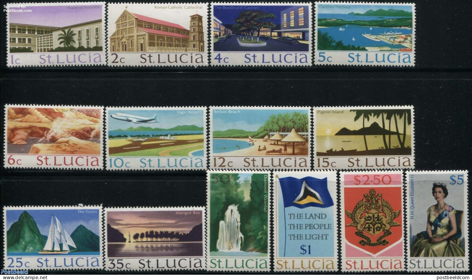 Saint Lucia 1970 Definitives 14v, Mint NH, History - Nature - Coat Of Arms - Flags - Water, Dams & Falls - St.Lucia (1979-...)