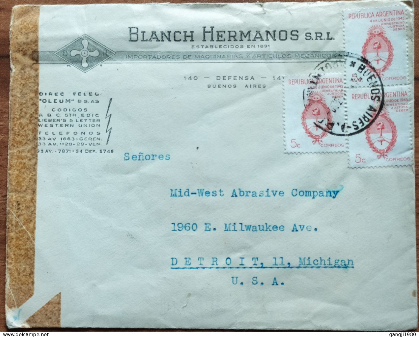 ARGENTINA 1943, ADVERTISING COVER, USED TO USA, LUBRICATOR, PICKERING REGULATOR, BLANCH HERMANOS, BUENOS AIRES CITY CANC - Altri & Non Classificati