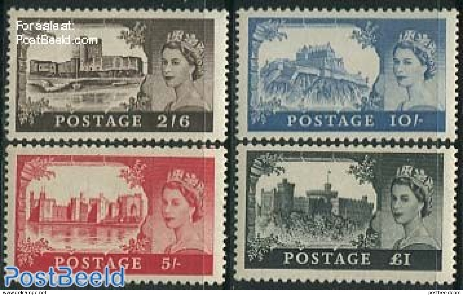 Great Britain 1955 Definitives 4v (WM Edwards Crown), Mint NH, Art - Castles & Fortifications - Unused Stamps