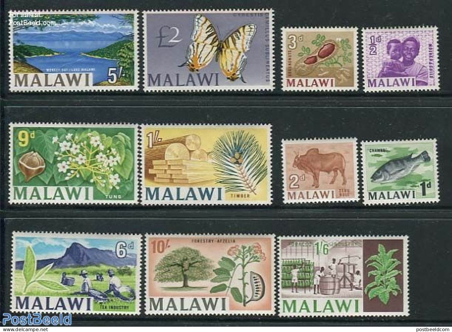 Malawi 1966 Definitives 11v, Mint NH, Nature - Animals (others & Mixed) - Butterflies - Flowers & Plants - Malawi (1964-...)