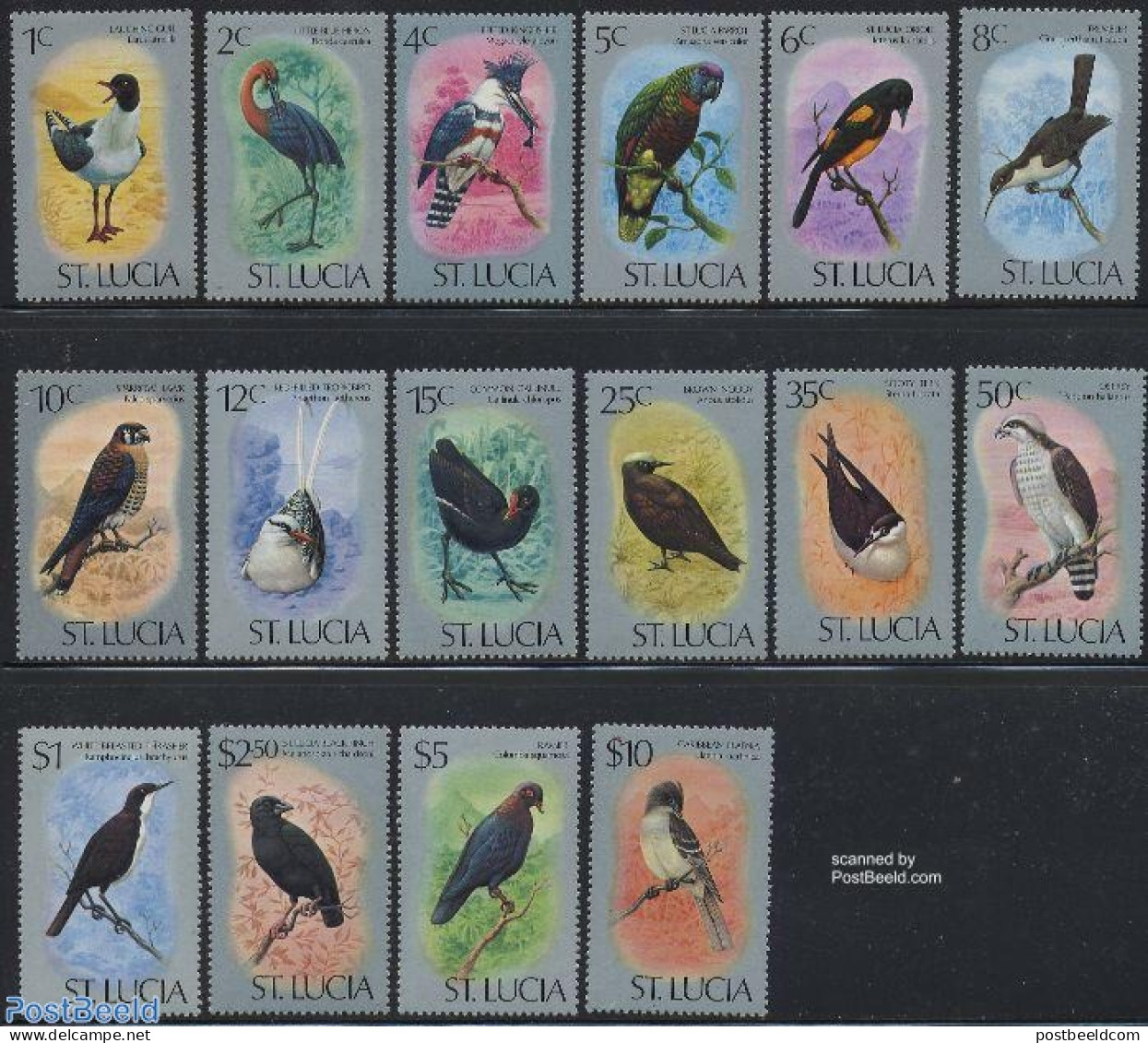 Saint Lucia 1976 Birds 16v, Mint NH, Nature - Birds - Kingfishers - Pigeons - St.Lucia (1979-...)