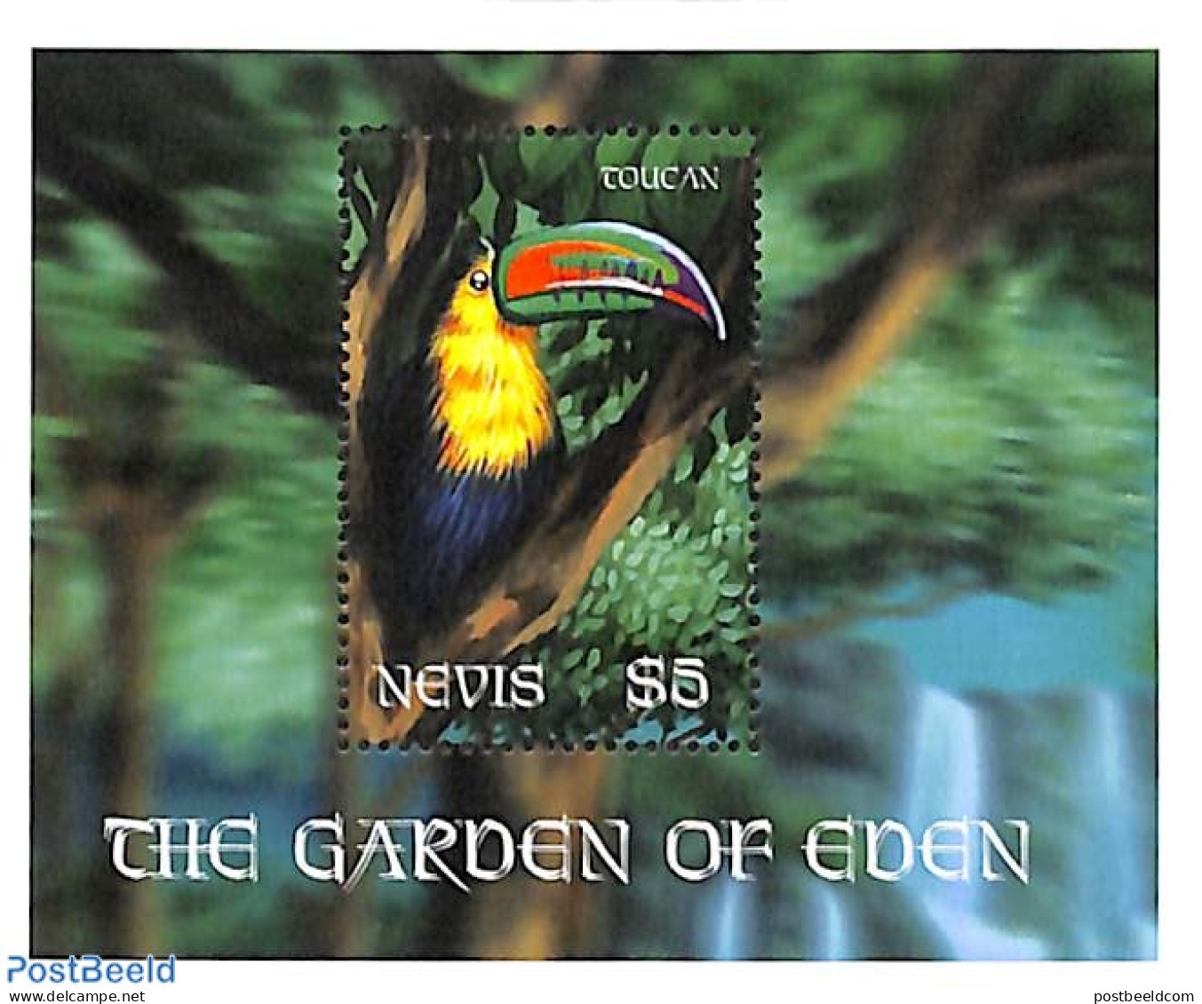 Nevis 2001 Life In Paradise S/s, Toucan, Mint NH, Nature - Birds - Toucans - St.Kitts-et-Nevis ( 1983-...)