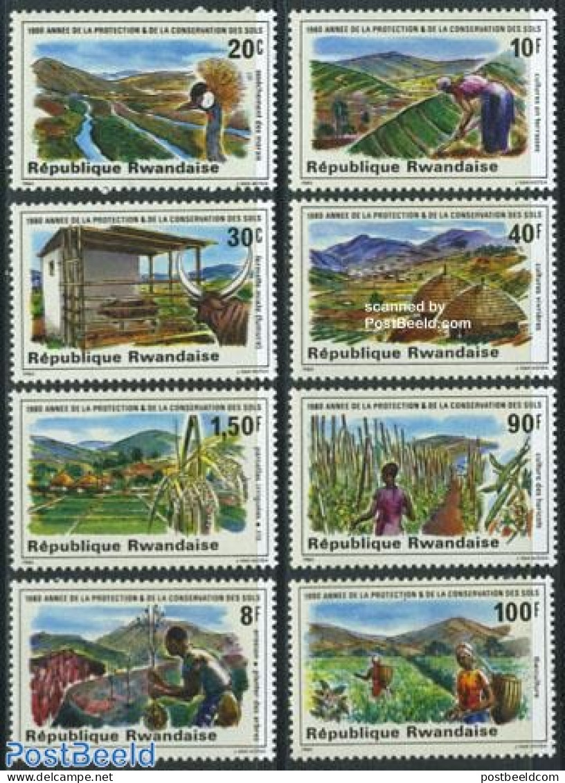 Rwanda 1980 Soil 8v, Mint NH, Nature - Various - Birds - Environment - Trees & Forests - Agriculture - Protezione Dell'Ambiente & Clima