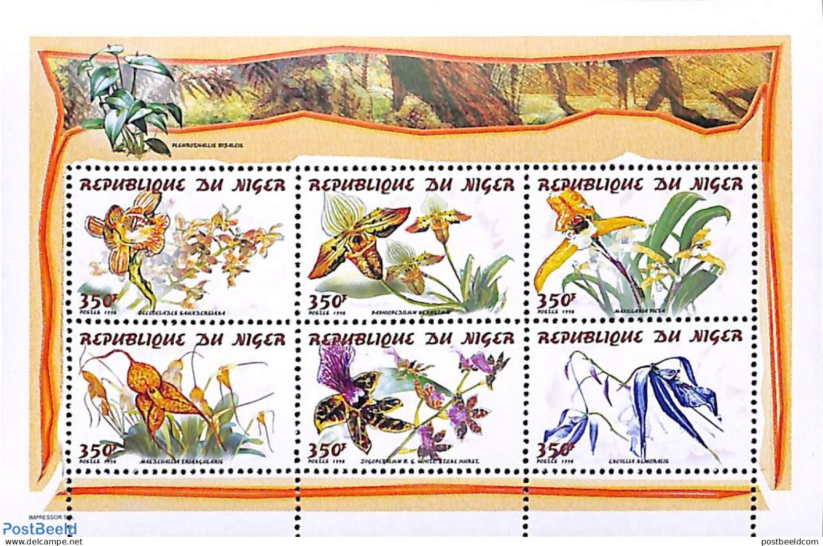 Niger 1998 Orchids 6v M/s, Mint NH, Nature - Orchids - Niger (1960-...)