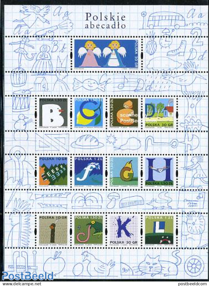 Poland 2006 Polish Alphabet Part 1 13v M/s, Mint NH, Health - Nature - Religion - Science - Food & Drink - Fruit - Ang.. - Unused Stamps