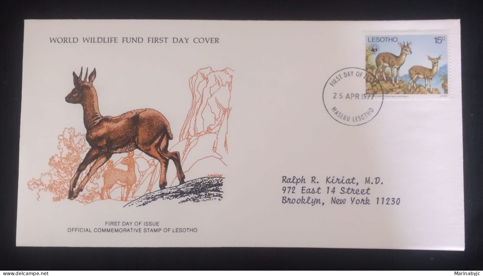 EL)1977 LESOTHO, WORLD WILDLIFE FUND, WWF, JUMP ROCKS, CIRCULATED TO NEW YORK - USA, FDC - Lesotho (1966-...)