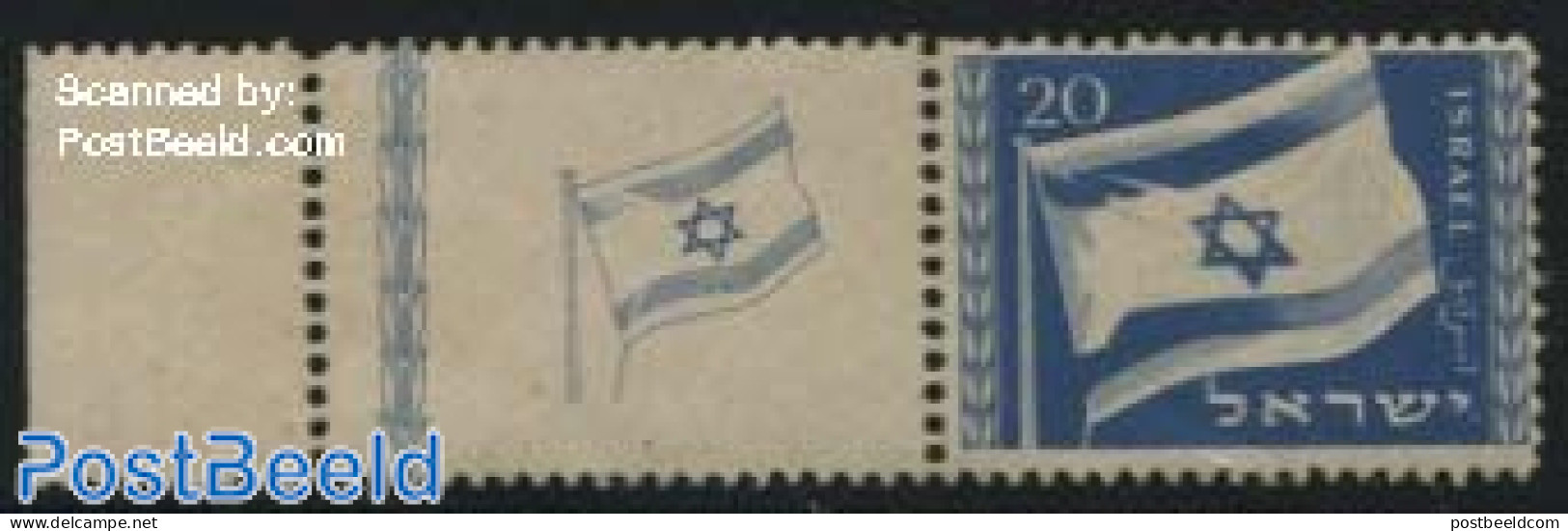 Israel 1949 National Flag, Tab On Left Side, Mint NH, History - Flags - Ongebruikt (met Tabs)