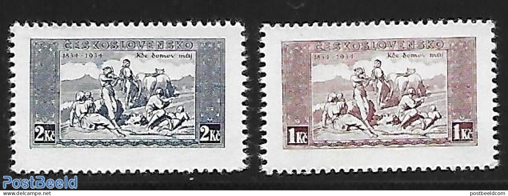 Czechoslovkia 1934 Kde Domov Muj 2v, Thick Paper., Mint NH - Other & Unclassified
