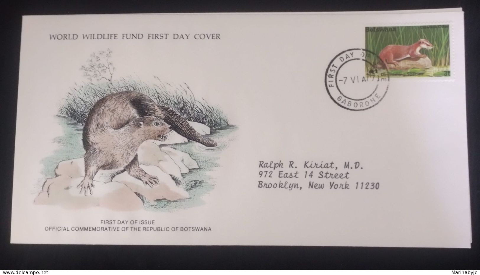 EL)1977 BOTSWANA, WORLD WILDLIFE FUND, WWF, CLAWLESS OTTER, CIRCULATED TO NEW YORK - USA, FDC - Botswana (1966-...)