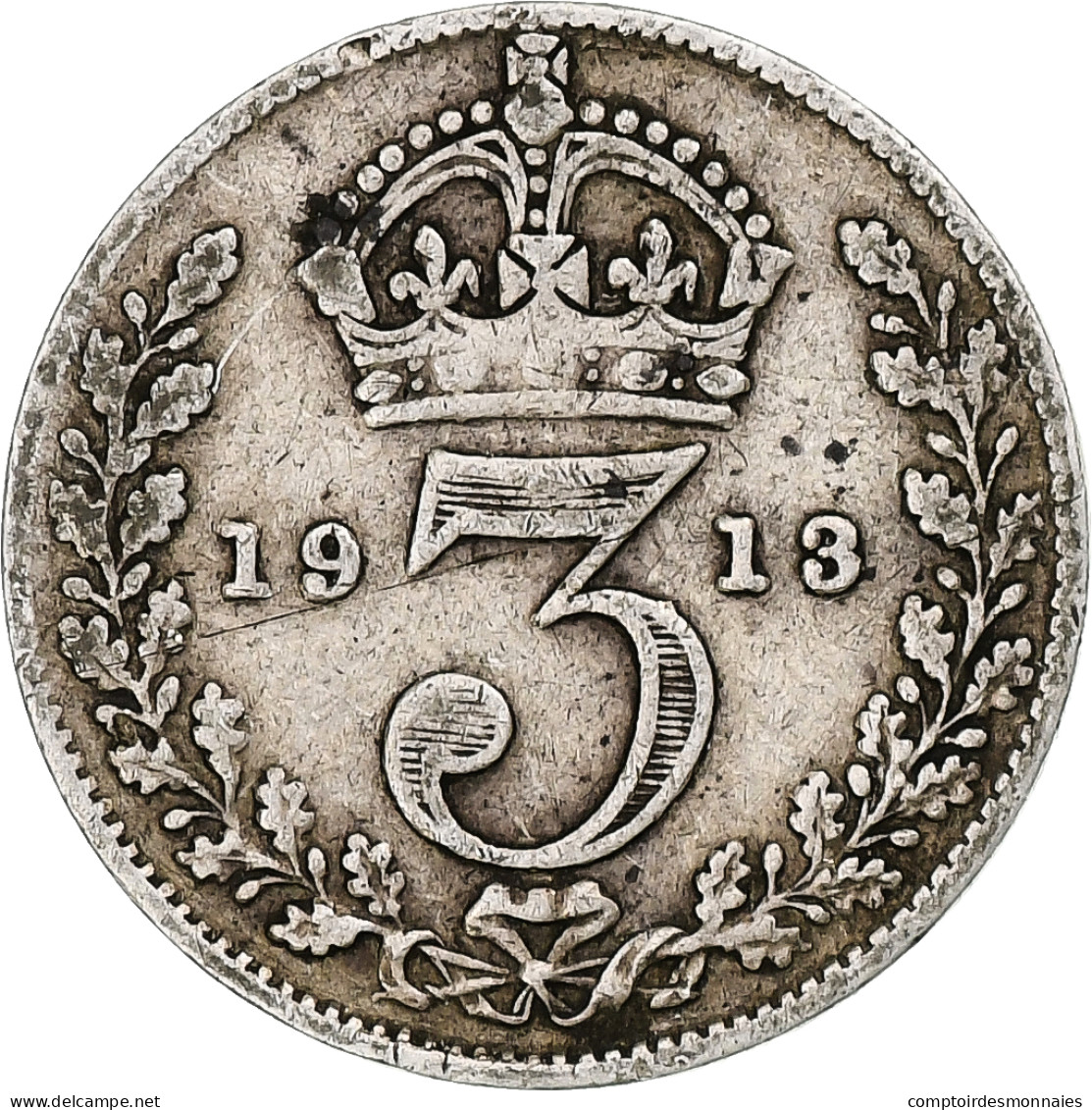 Grande-Bretagne, George V, 3 Pence, 1913, Londres, Argent, TB+, KM:813 - F. 3 Pence