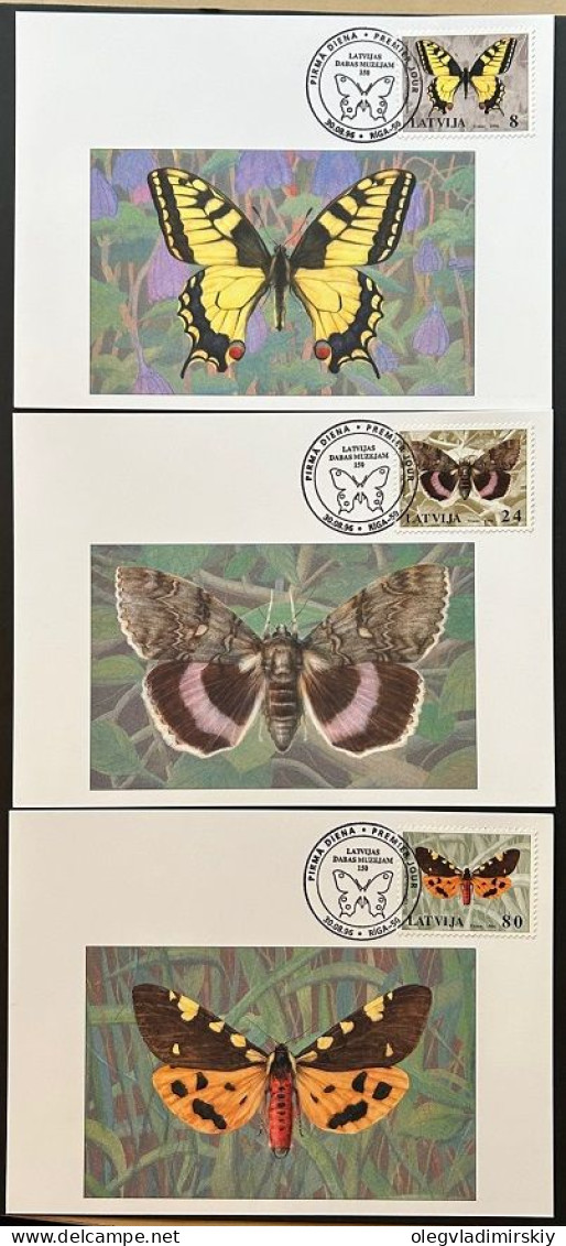Latvia Lettland Lettonie 1996 Butterflies Set Of 3 Maxicards - Papillons