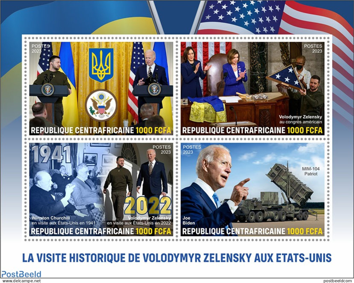 Central Africa 2023 Volodymyr Zelenskyy Visits United States, Mint NH, History - American Presidents - Churchill - Pol.. - Sir Winston Churchill