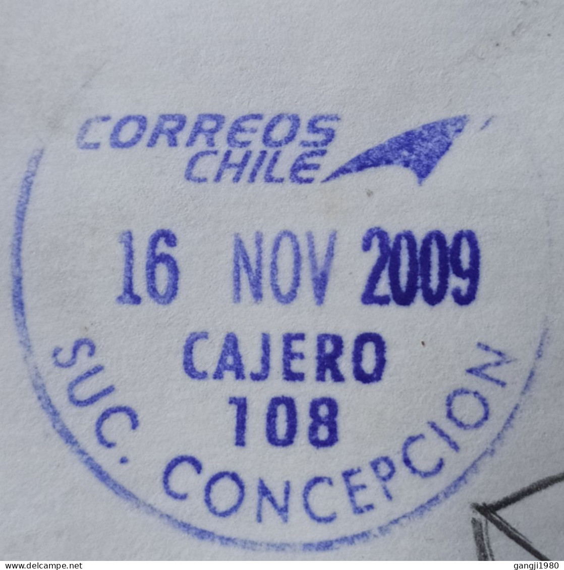 CHILE 2009, COVER USED TO INDIA, STREET TRADER, SWEEPER, BOOT POLISH MAN, FIRE FIGHTER, BUILDING, VIGNETTE LABEL, CHALAD - Chile