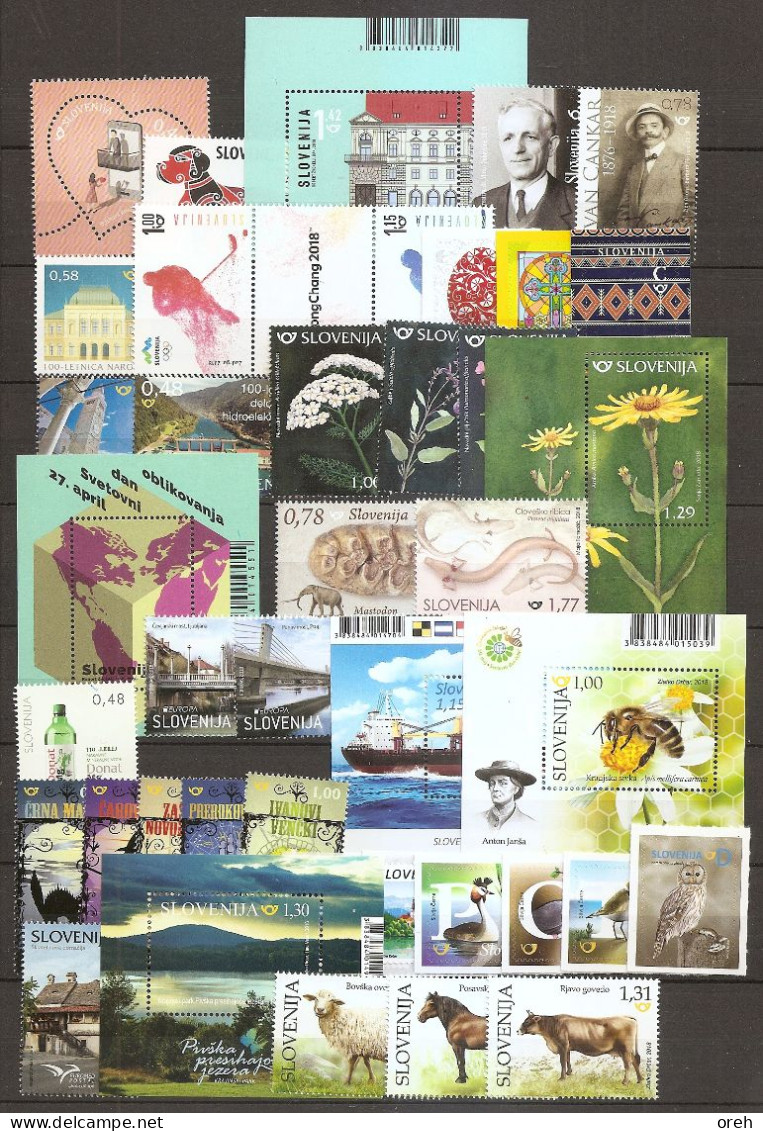 SLOVENIA,,SLOWENIEN 2018,COMPLETE YEAR,ANNO COMPLETA,JAHRGANG,REPRINT,ADITIONAL STAMPS,DEFINITIVE,MNH - Slovénie