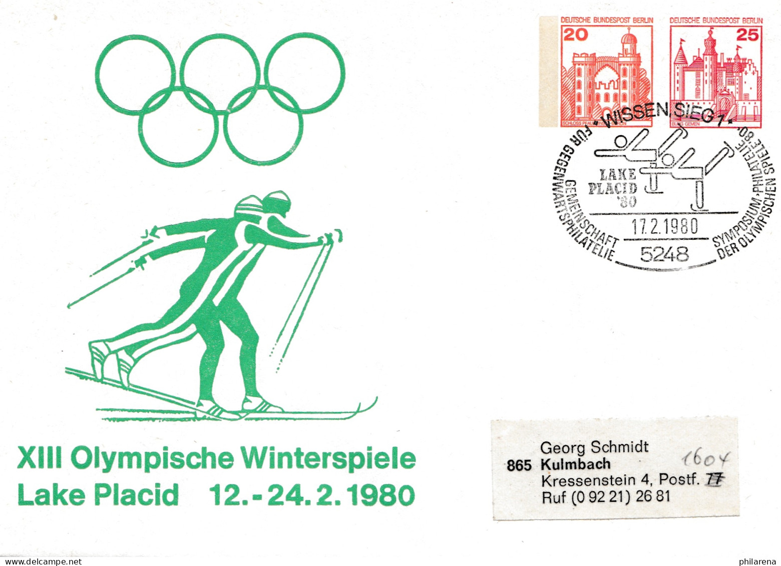 XIII. Olympische Winterspiele Lake Placid 1980 - Ganzsache - Eislauf-Wissen/Sieg - Covers & Documents