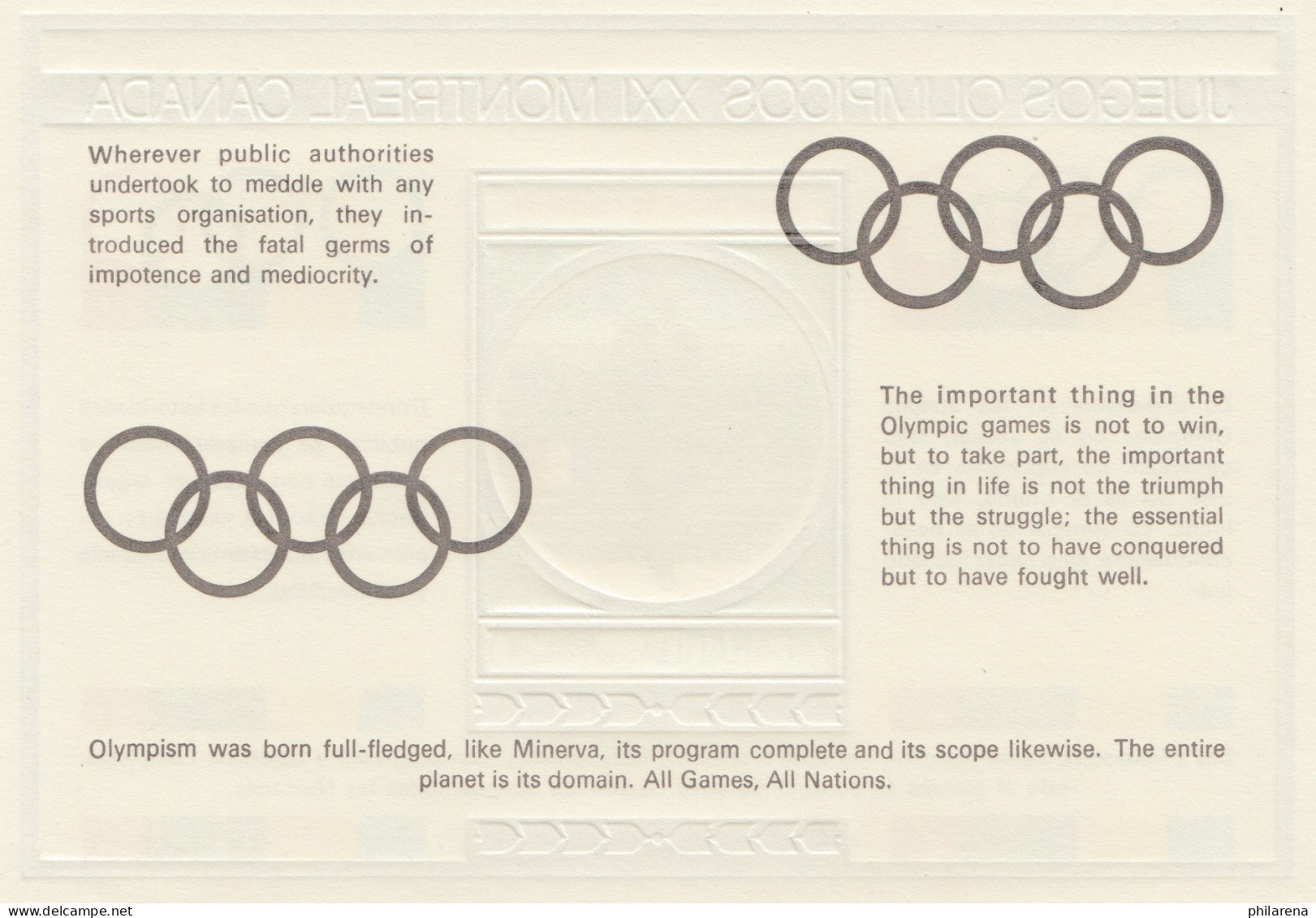 Nicaragua: Juegos Olimpicos XXI Montreal Canada: Baron De Coubertin - Nicaragua