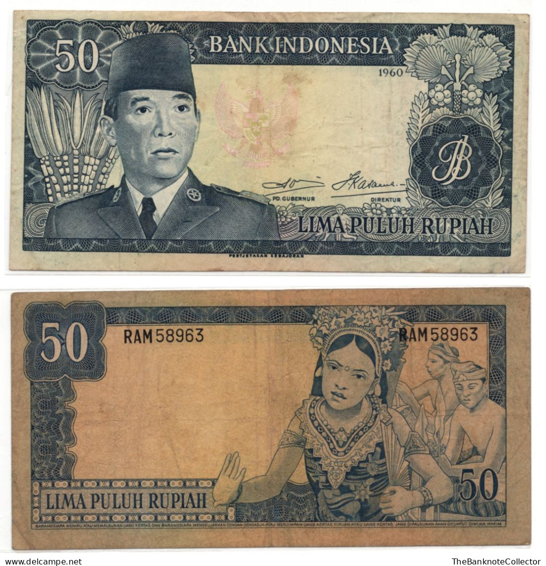 Indonesia 50 Rupiah 1960  P-85 Sukarno Very Fine - Indonesia