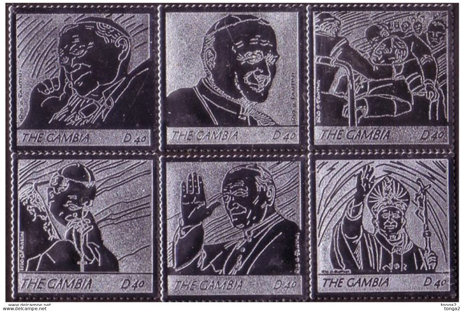 Gambia 2005 Set 1 - Solid Silver Set Of 6 (like Scrabble Tile) - Death Pope Jean Paul II Scarce Unusual - Gambie (1965-...)