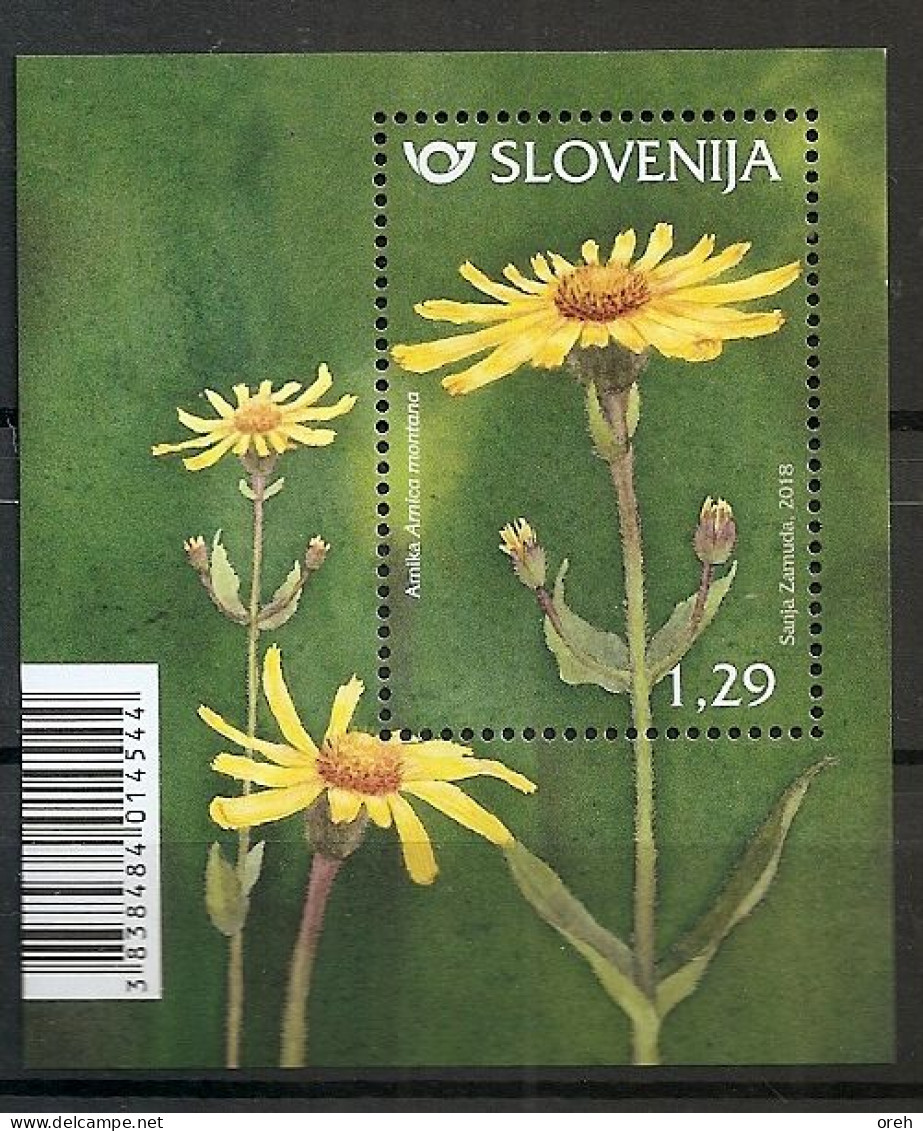 SLOVENIA 2018.,FLORA,MEDICAL PLANTS,ARNICA,BLOCK,MNH - Plantes Médicinales